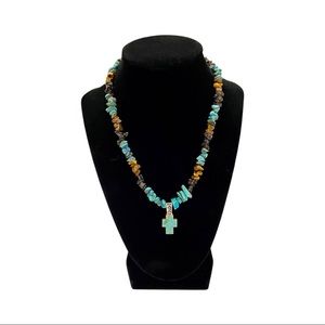 Reversible Turquoise & Sterling Silver Cross Necklace – Artisan Elegance (17”)